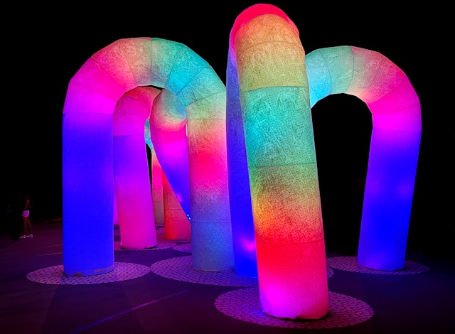 Bright colors on dark background